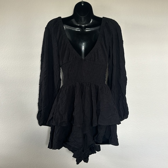 Princess Polly Needed Me Black Swiss Dot Cut Out Waist Balloon Sleeve Romper - Picture 9 of 12